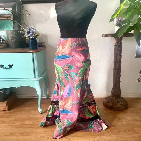 ISLA & WHITE Berta Tropical Floral Lace Insert Mermaid Formal Gown Maxi Skirt S - Picture 4 of 10